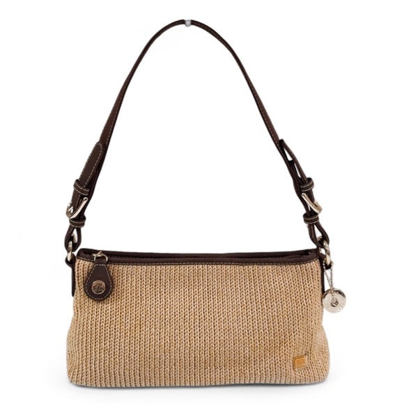 The Sak Tan Brown Crochet Woven Small Shoulder Bag Purse Baguette Handbag - Picture 1 of 8